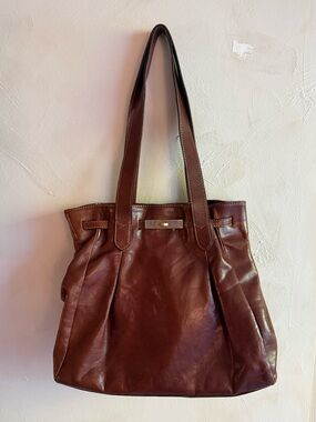 Vintage | Italian Brown Leather Tote Bag | Slouchy Turnlock | Large